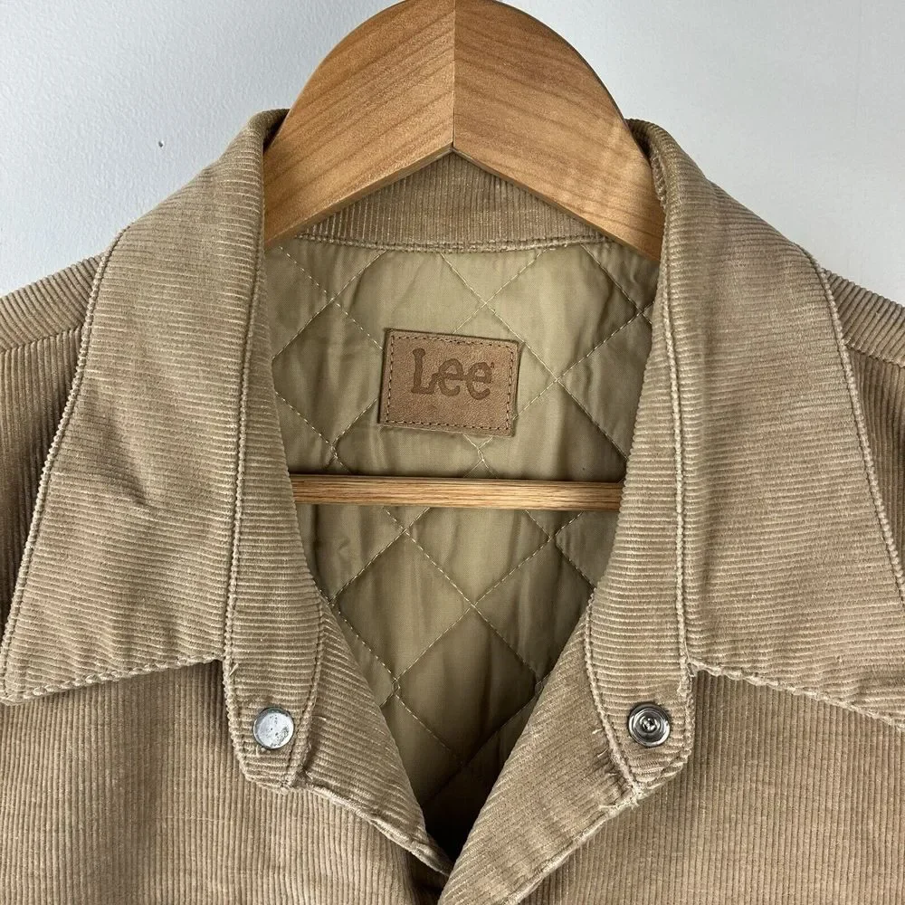 Vintage 70s Lee Corduroy Vest Tan Quilted Lining USA Retro Indie Mens Large
